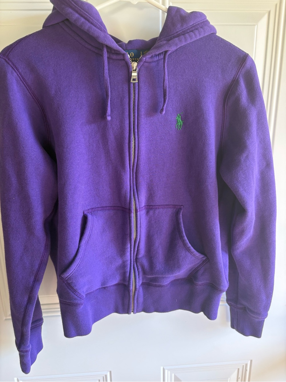 Ralph Lauren Purple Hooded Zip-Up Sweatshirt with Green Logo